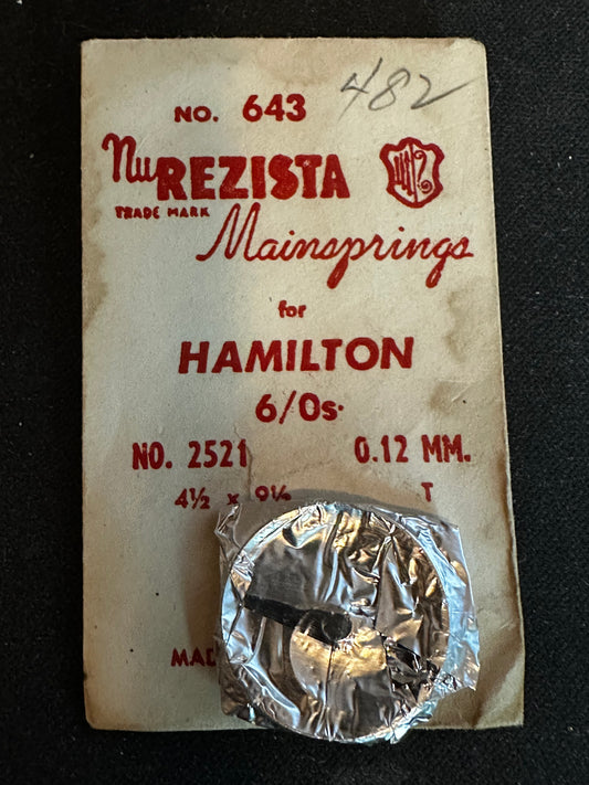 NuRezista Mainspring #643 for Hamilton 6/0s No. 2521- Steel