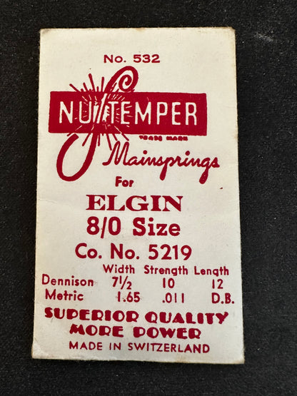 NuTemper Mainspring #532 for Elgin 8/0s Factory No. 5219 - Steel