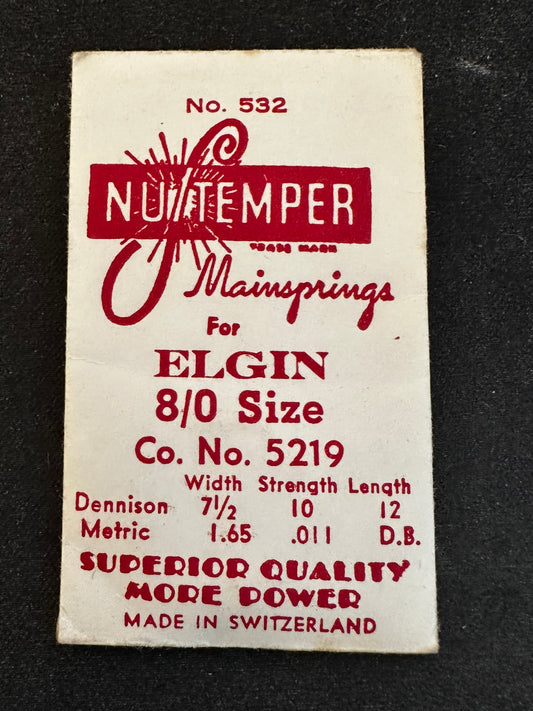 NuTemper Mainspring #532 for Elgin 8/0s Factory No. 5219 - Steel
