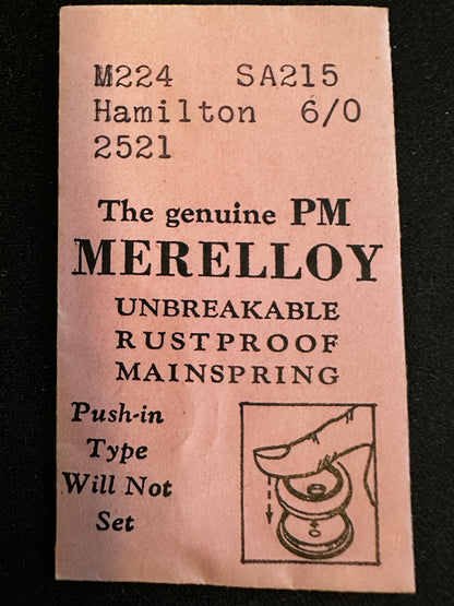 PM Merelloy Mainspring M224 for 6/0s Hamilton No. 2521 - Alloy