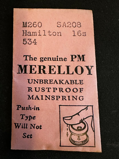 PM Merelloy Mainspring M260 - Hamilton 16s movements No. 534 - Alloy