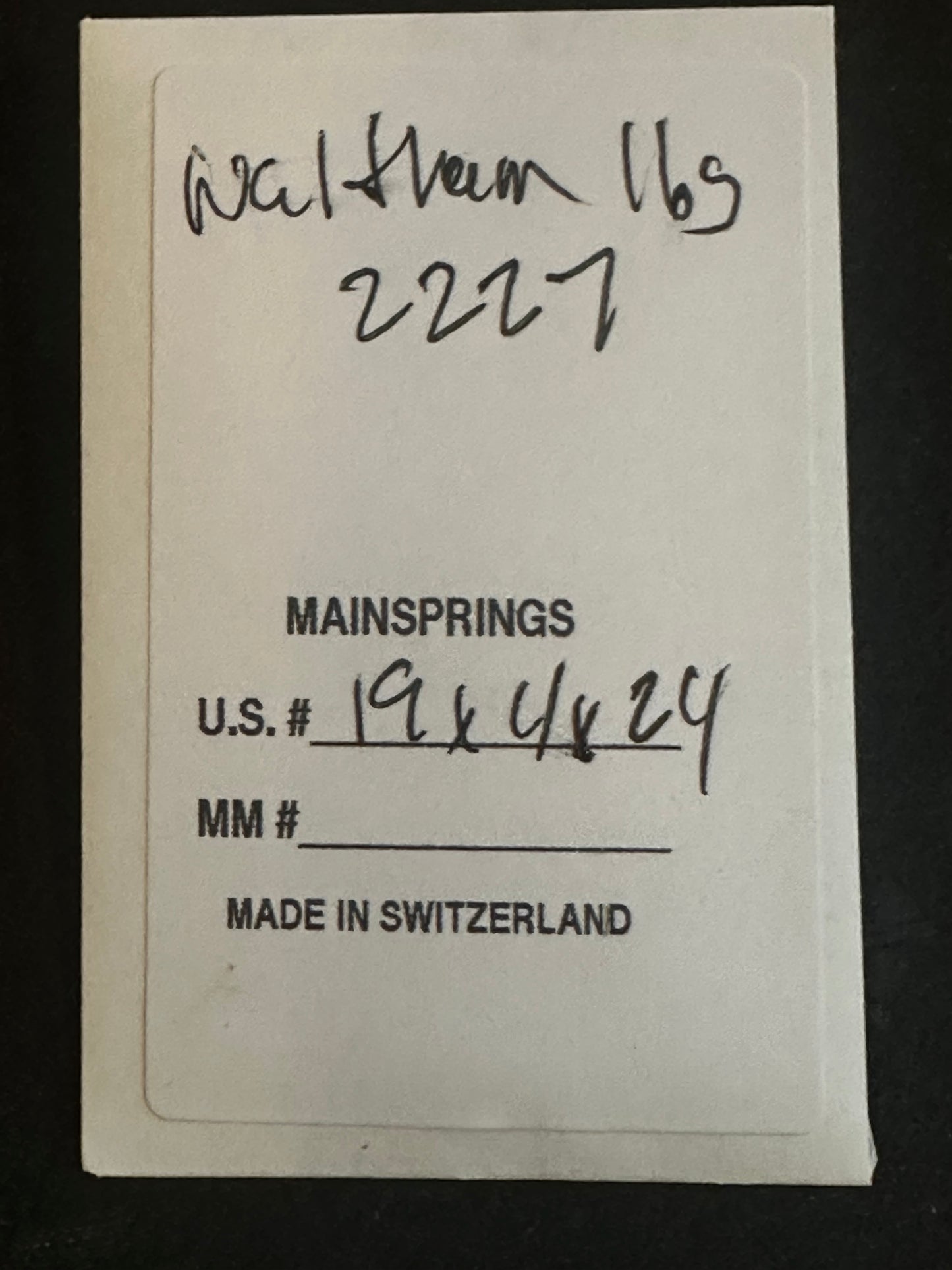Alloy Mainspring for 16s Waltham No. 2227 / 2267
