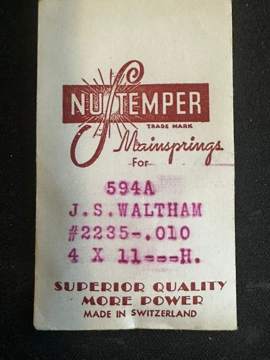 NuTemper Mainspring #594A for Waltham 6/0s Jewel Series Factory No. 2235 -  Steel