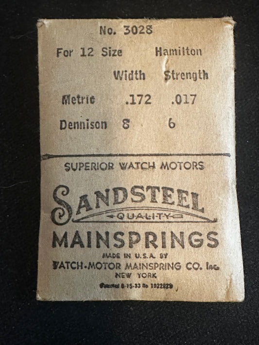 Sandsteel Mainspring for Hamilton 12s  No. 3028 - Steel