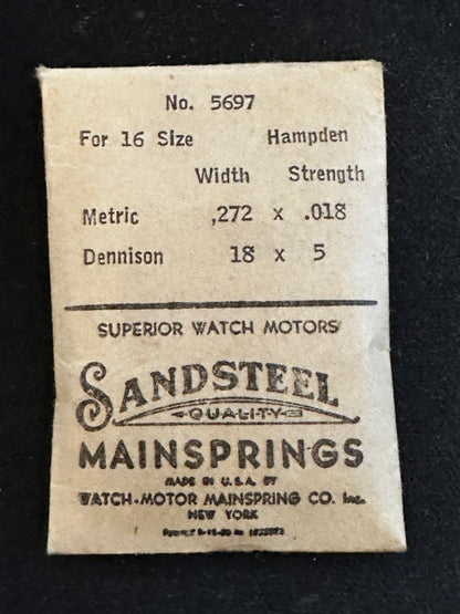 Sandsteel Mainspring for Hampden 16s Factory No. 5697 - Steel