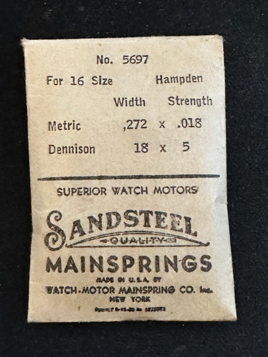 Sandsteel Mainspring for Hampden 16s Factory No. 5697 - Steel