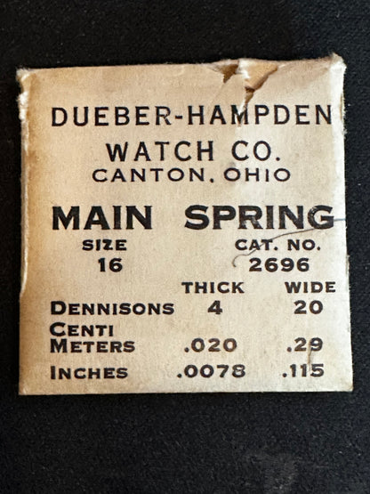 Hampden Factory Mainspring 16s No. No. 2696 - Steel