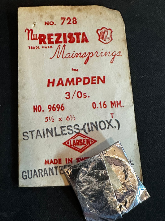 NuRezista Mainspring #728 for Hampden 3/0s Factory No. 9696 - Alloy