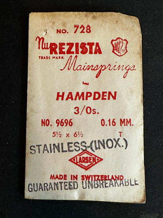NuRezista Mainspring #728 for Hampden 3/0s Factory No. 9696 - Alloy