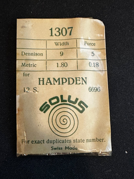 SOLUS Mainspring #1307 for Hampden 12s Factory No. 6696 - Steel