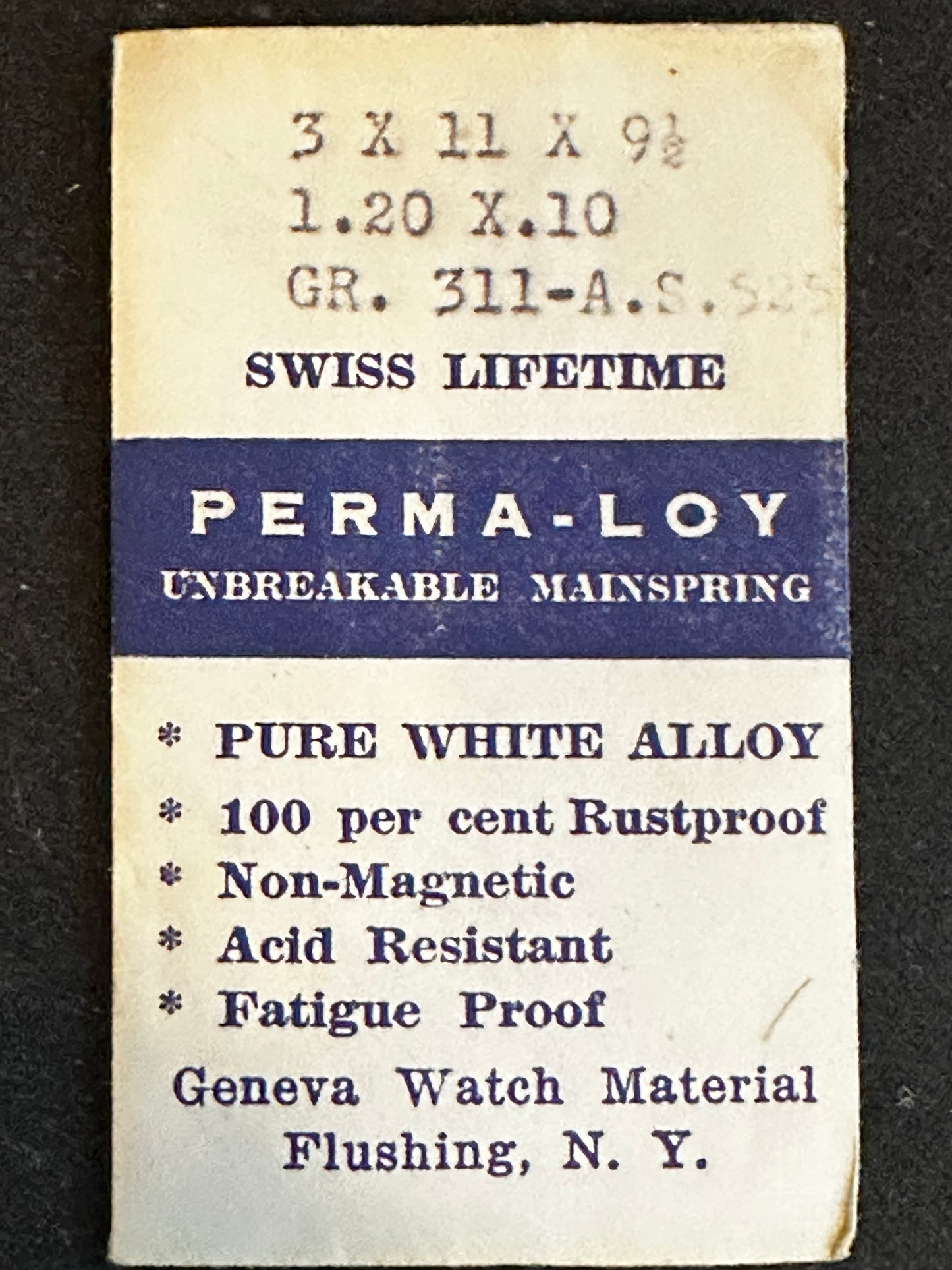 PERMA-LOY Unbreakable Mainspring for Gruen 311, AS 525 - Alloy