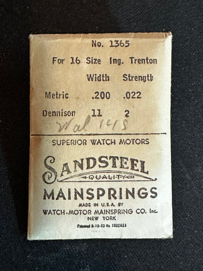 Sandsteel Mainspring for Ingersoll-Trenton 16s No. 1365 - Steel