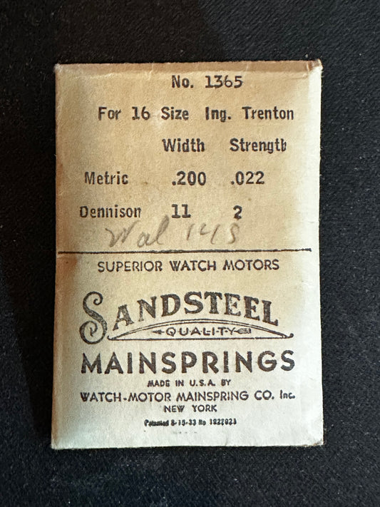 Sandsteel Mainspring for Ingersoll-Trenton 16s No. 1365 - Steel