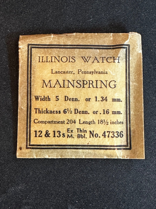 Illinois Factory Mainspring No. 47336 for 12s & 13s Models - Steel