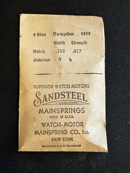 Sandsteel Mainspring for 6s Hampden Factory No. 8696 - Steel
