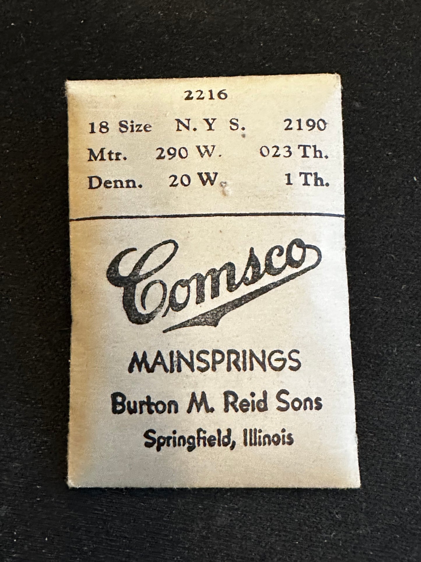 Comsco Mainspring #2216 for 18s N.Y. Standard Factory No. 2190 - Steel