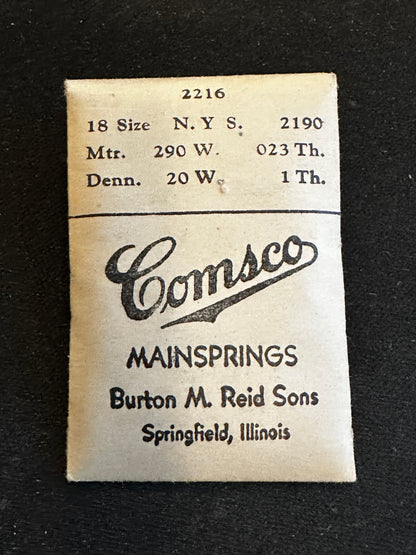 Comsco Mainspring #2216 for 18s N.Y. Standard Factory No. 2190 - Steel