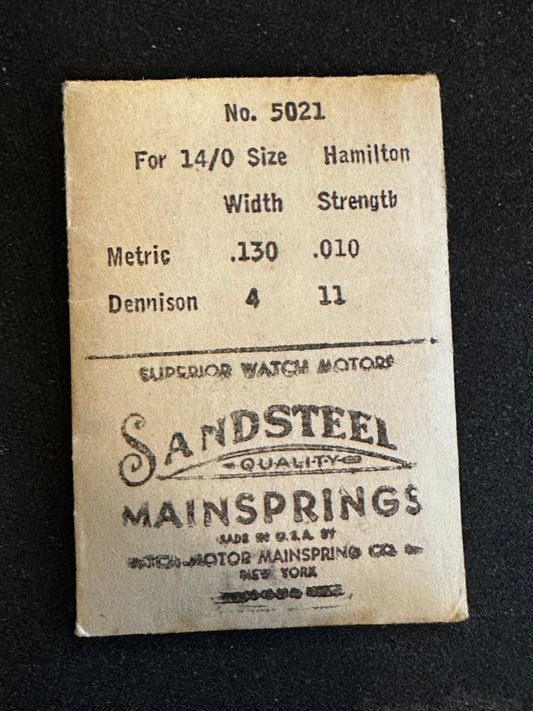 Sandsteel Mainspring for Hamilton 14/0s Factory No. 5021 - Steel