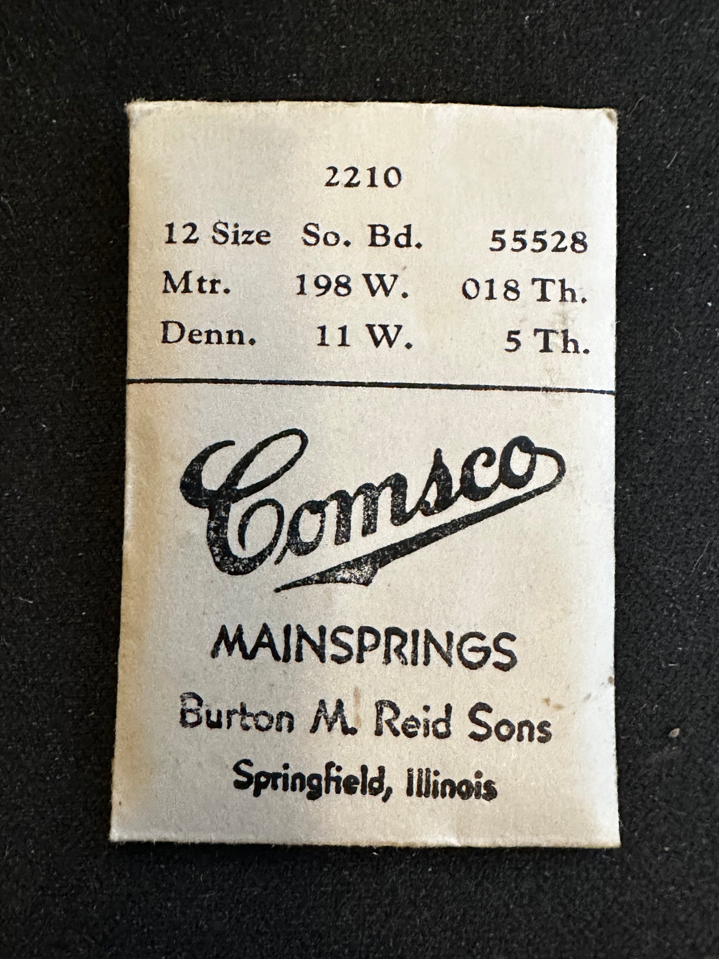 Comsco Mainspring #2210 for South Bend 12s Factory No. 55528 - Steel
