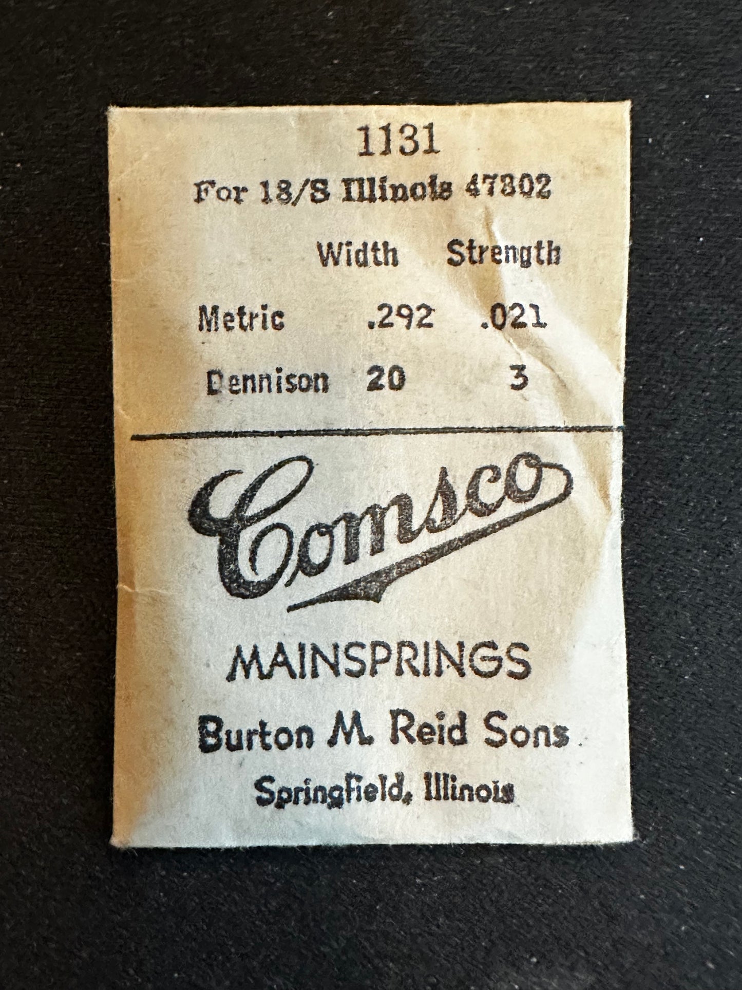 Comsco Mainspring #1131 for Illinois 18s Factory No. 47302 - Steel