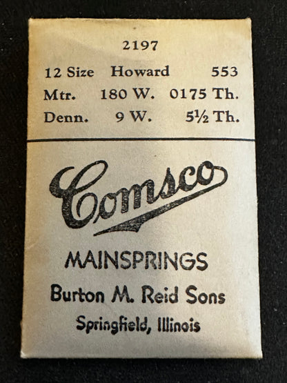 Comsco Mainspring #2197 for Howard 12s Factory No. 553 - Steel