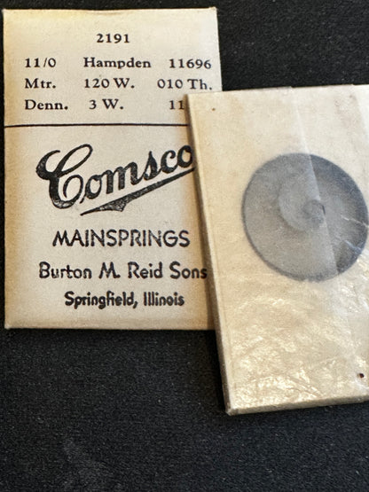 Comsco Mainspring #2191 for 11/0s Hampden Factory No. 11696 - Steel