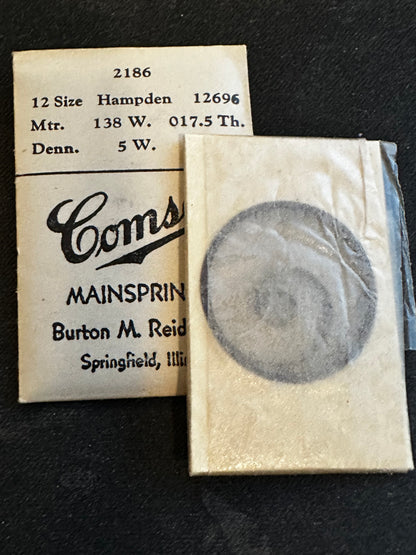 Comsco Mainspring #2186 for 12s Hampden Factory No. 12696 - Steel