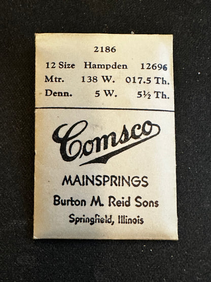 Comsco Mainspring #2186 for 12s Hampden Factory No. 12696 - Steel