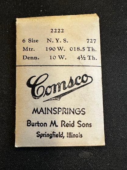 Comsco Mainspring #2222 for 6s N.Y. Standard Factory No. 727 / 5134 - Steel