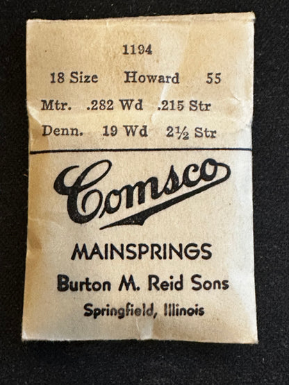 Comsco Mainspring #1194 for E. Howard 18s Factory No. 55 - Steel