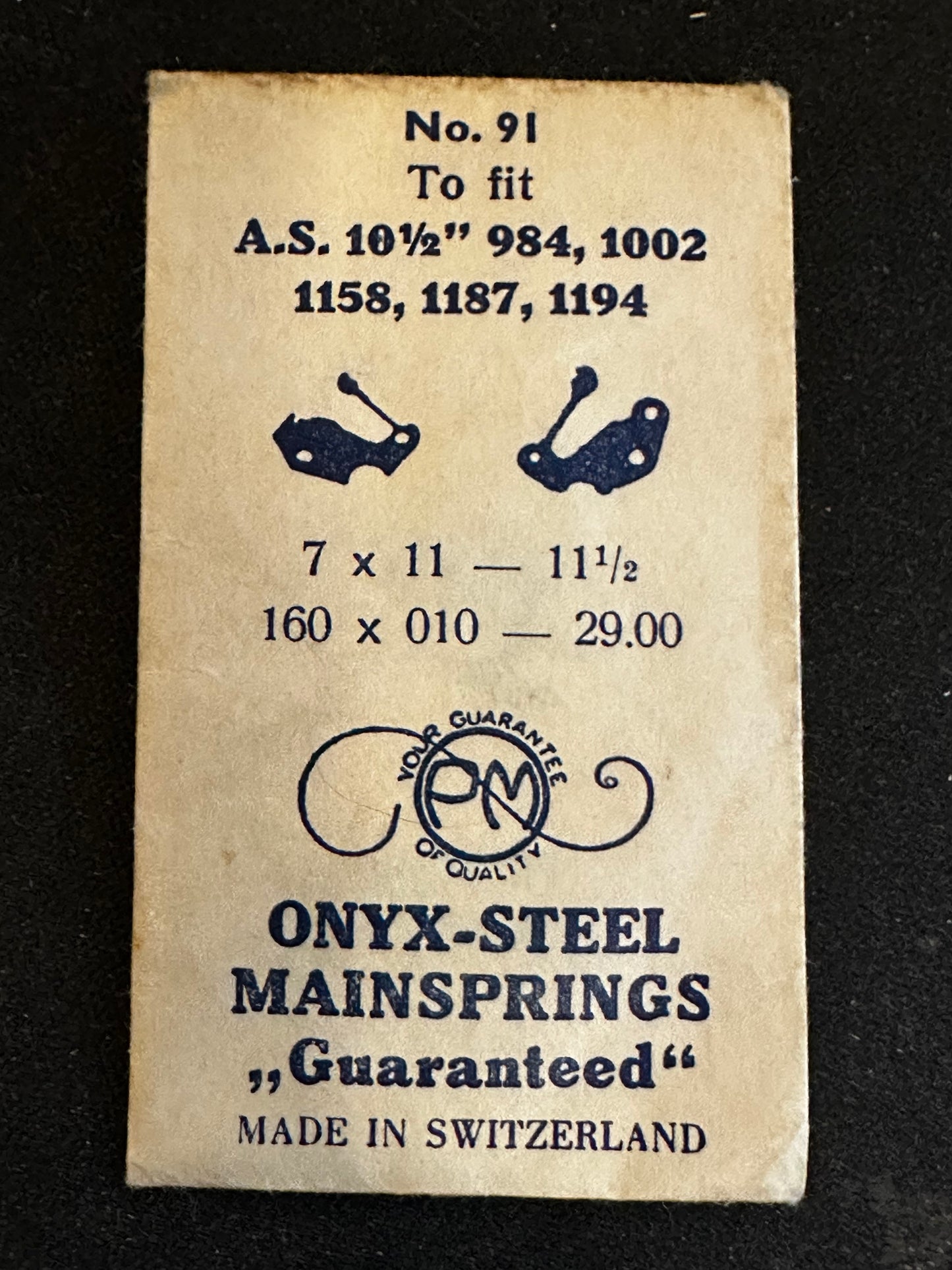 PM Mainspring No. 91 for AS caliber 984, 1002, 1158, 1187, 1194 - ONYX Steel