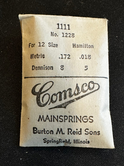 Comsco Mainspring #1111 for Hamilton 12s Factory No. 1228 - Steel