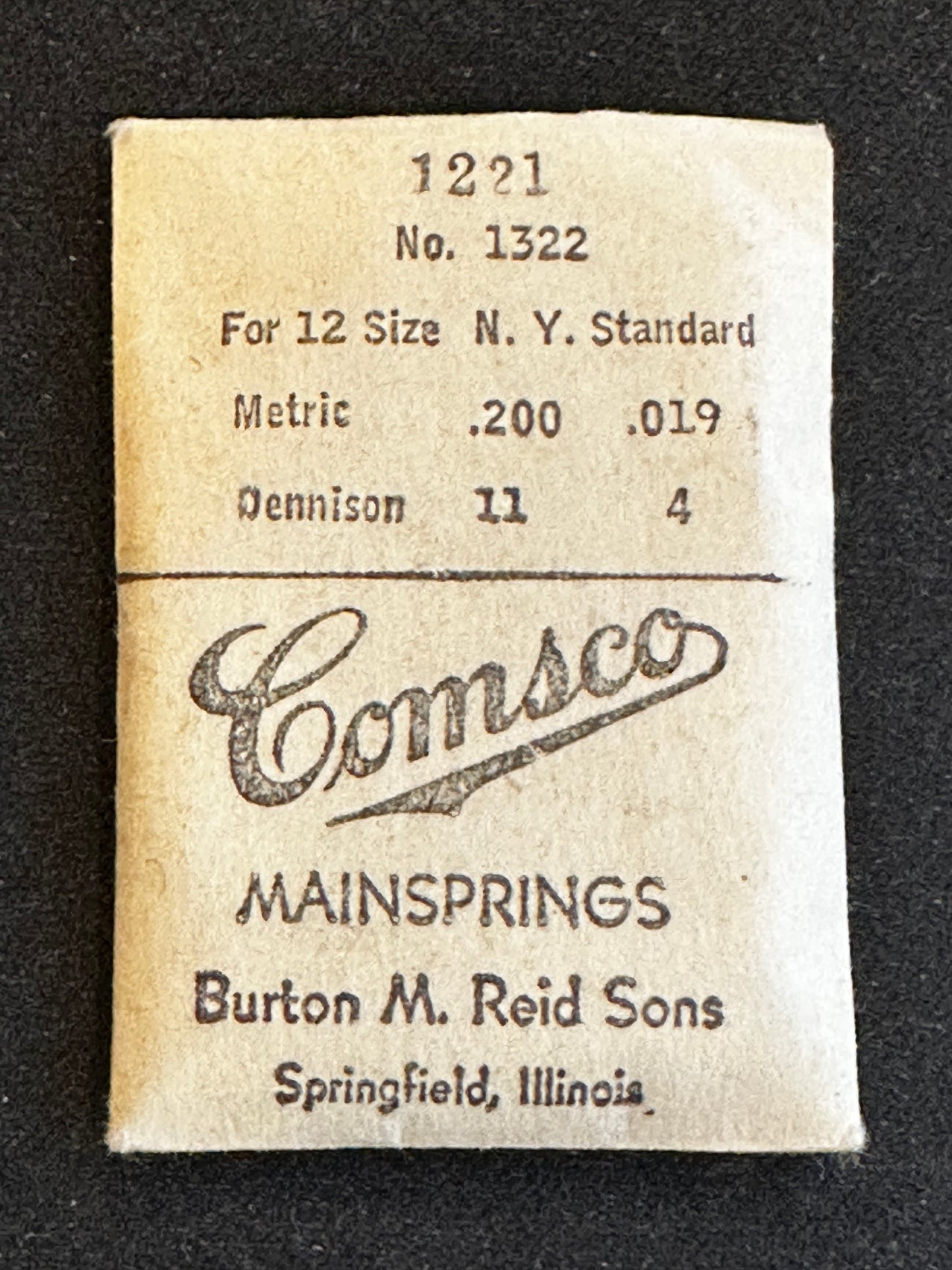 Comsco Mainspring #1221 for 12s N.Y. Standard Factory No. 1322 - Steel