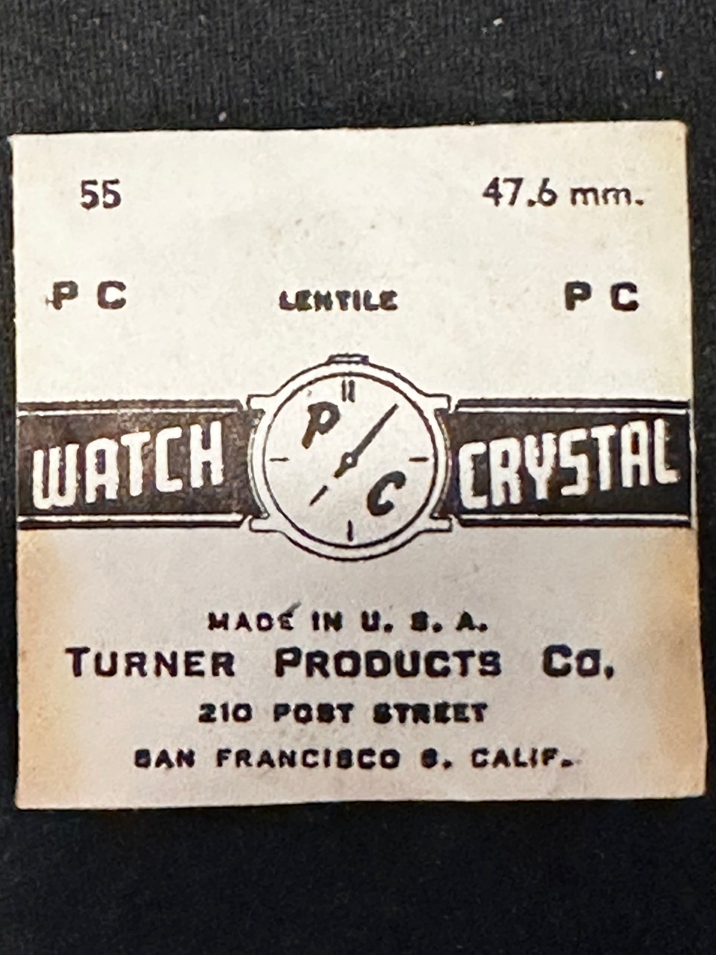 Turner Round Pocket Watch Crystal PC 55, 47.6mm - New