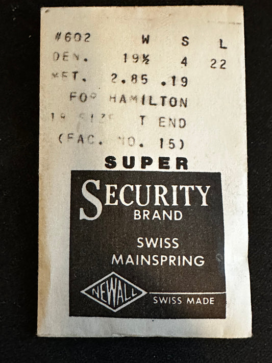 Newall SUPER Security Mainspring #602 for 18s Hamilton No. 15 / 718012 - Alloy
