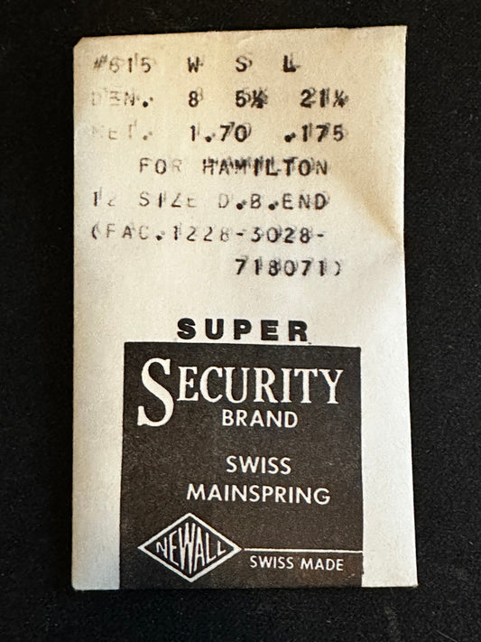 Newall SUPER Security Mainspring #615 for Hamilton 12s No. 1228 / 3028 / 718071 - Alloy