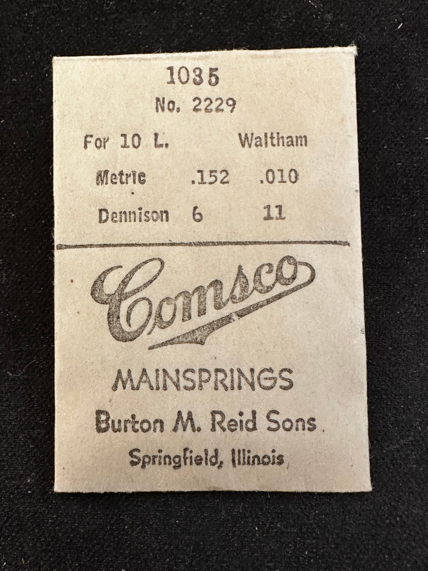 Comsco Mainspring #1035 for Waltham 10 ligne No. 2229 - Steel