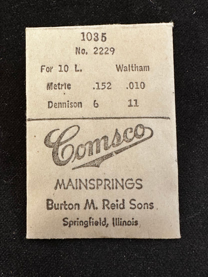 Comsco Mainspring #1035 for Waltham 10 ligne No. 2229 - Steel
