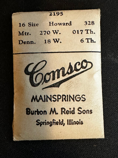 Comsco Mainspring #2195 for Howard 16s Factory No. 328 - Steel
