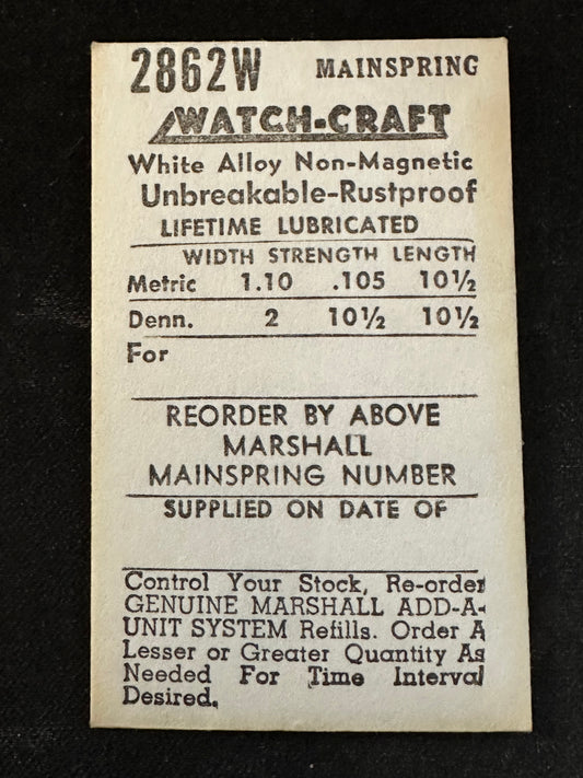 WATCH-CRAFT Mainspring 2862W for Bulova 6AT, 6T, Omega 28.10, 330, 340, 30.10, 350 - Alloy