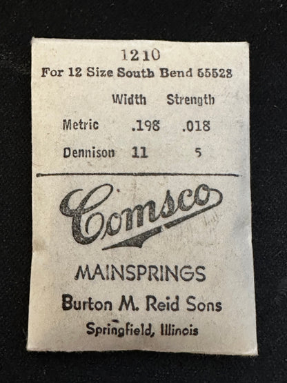 Comsco Mainspring #1210 for South Bend 12s Factory No. 55528 - Steel