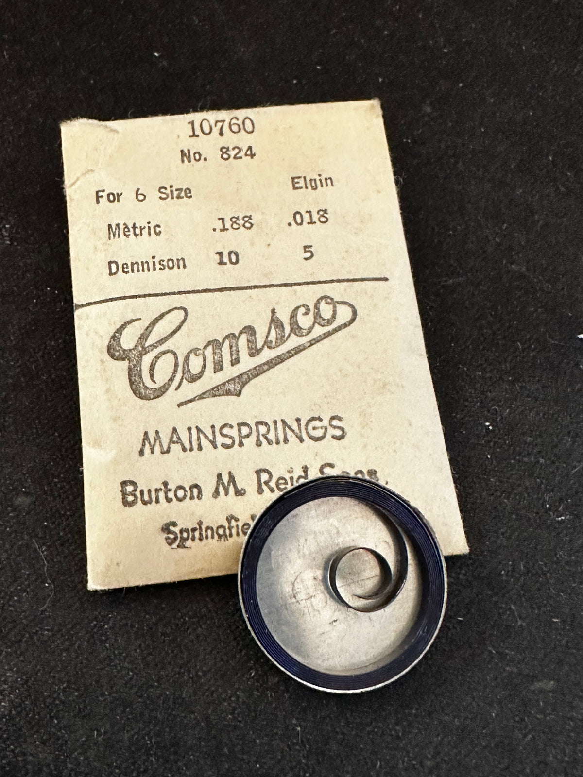 Comsco Mainspring #10760 for Elgin 6s Factory No. 824 - Steel