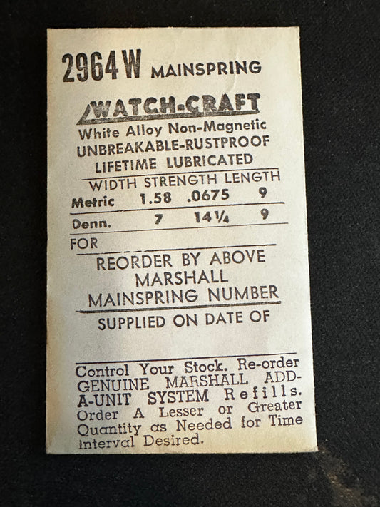 WATCH-CRAFT Mainspring 2964W for AS 1023, 1171, Benrus AF, BI, Bulova 7AD, 7AM, 7AS - Alloy