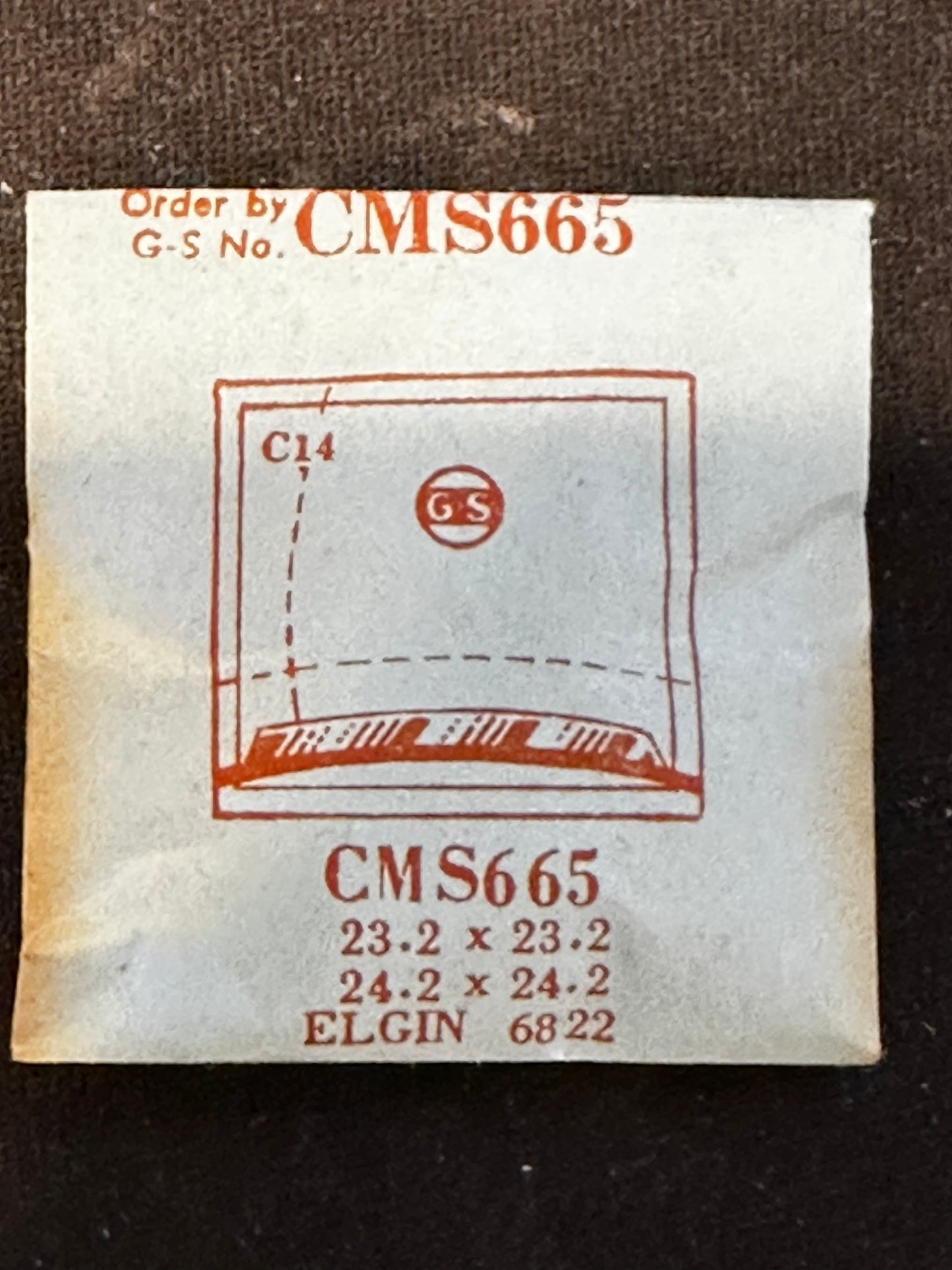 GS Fancy Crystal CMS655 for ELGIN case # 6822 - 23.2 x 23.2 mm - New