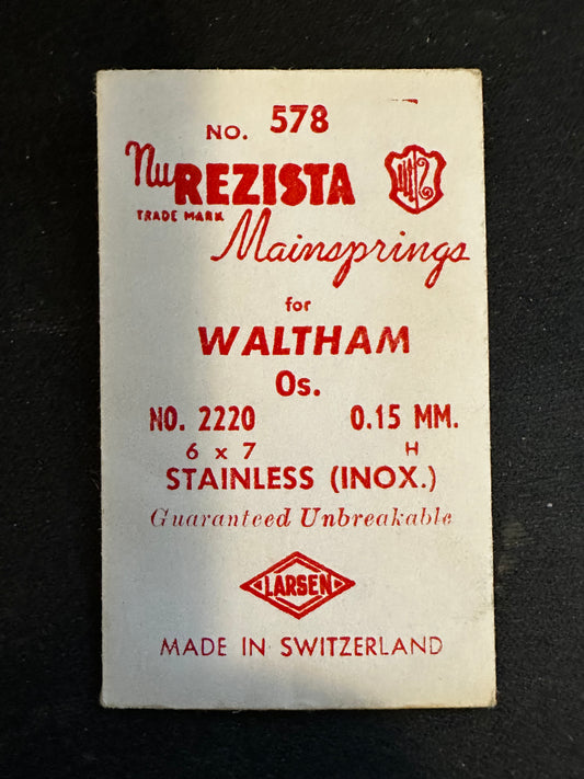 NuRezista Mainspring #578 for Waltham 0s Factory No. 2220 - Alloy