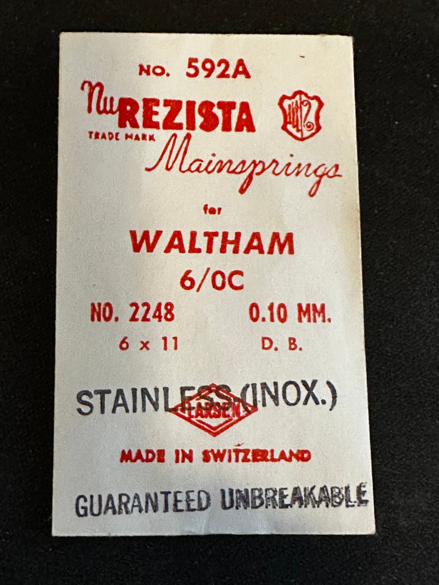 NuRezista Mainspring #592A for Waltham 6/0s "C" Model 1945 No. 2248 - Alloy