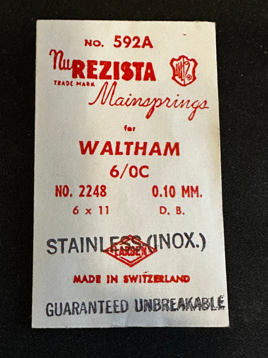 NuRezista Mainspring #592A for Waltham 6/0s "C" Model 1945 No. 2248 - Alloy