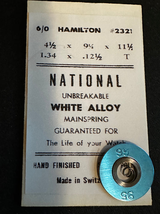 National Unbreakable Mainspring for Hamilton 6/0s No. 2321 / 2521 - Alloy