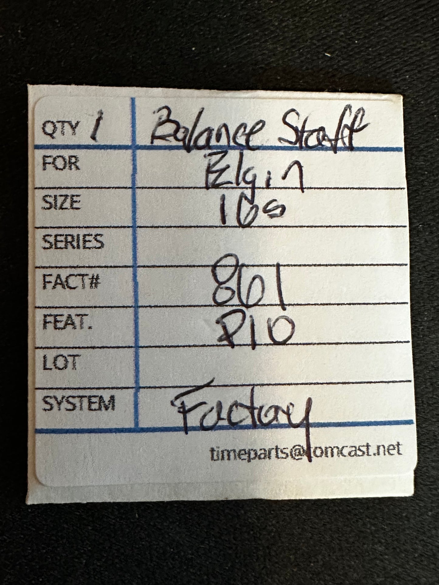 Elgin Factory Balance Staff for 16s NS, P10, No. 861 - New