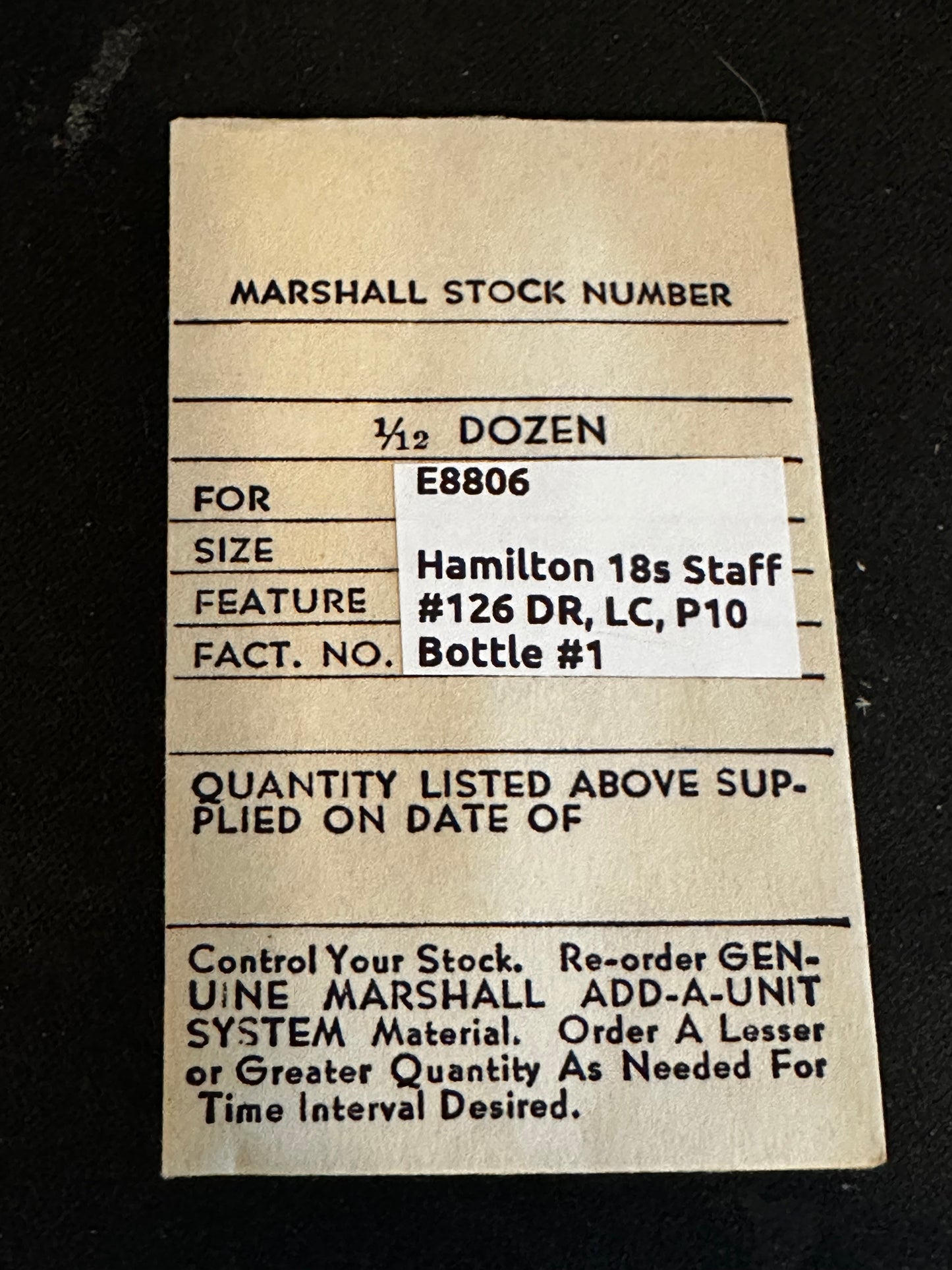 C & E Marshall balance staff E8806 for Hamilton 18s No. 126, DR, LC, P10